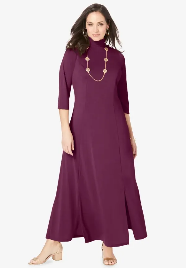 Mockneck Slit Maxi Dress