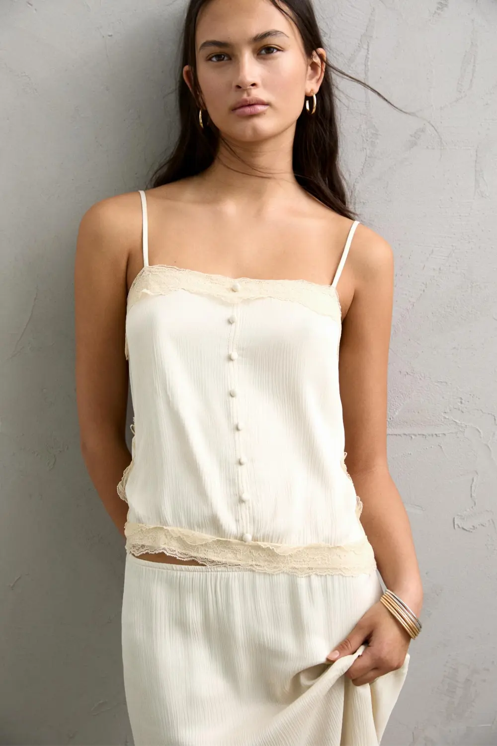 Strappy lace-trimmed camisole top