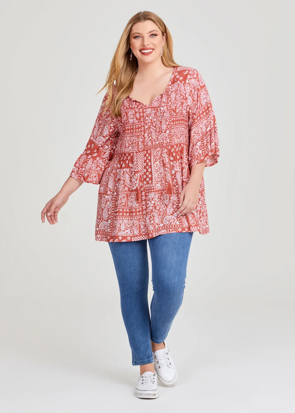 Natural Scarf Print Tunic