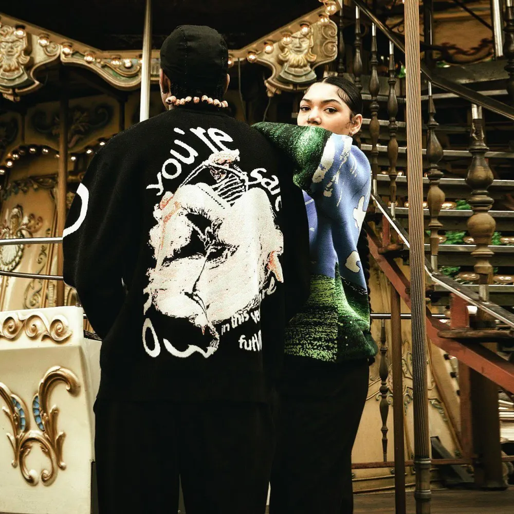 Black Sweater Renaissance Street Wear Fashion Printing Seasonal Trend Special Design