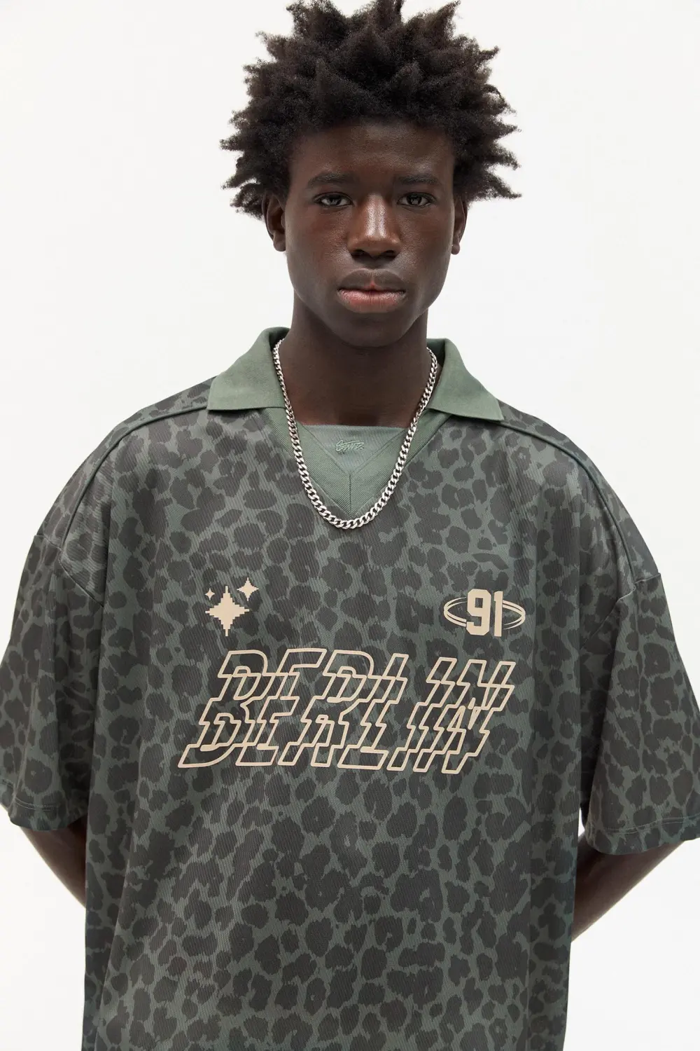 STWD leopard print T-shirt with a polo collar