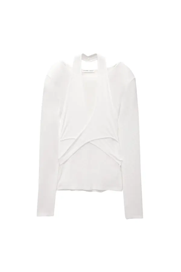 Double-layer top with crossover neckline