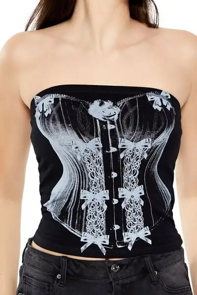 Corset Graphic Tube Crop Top
