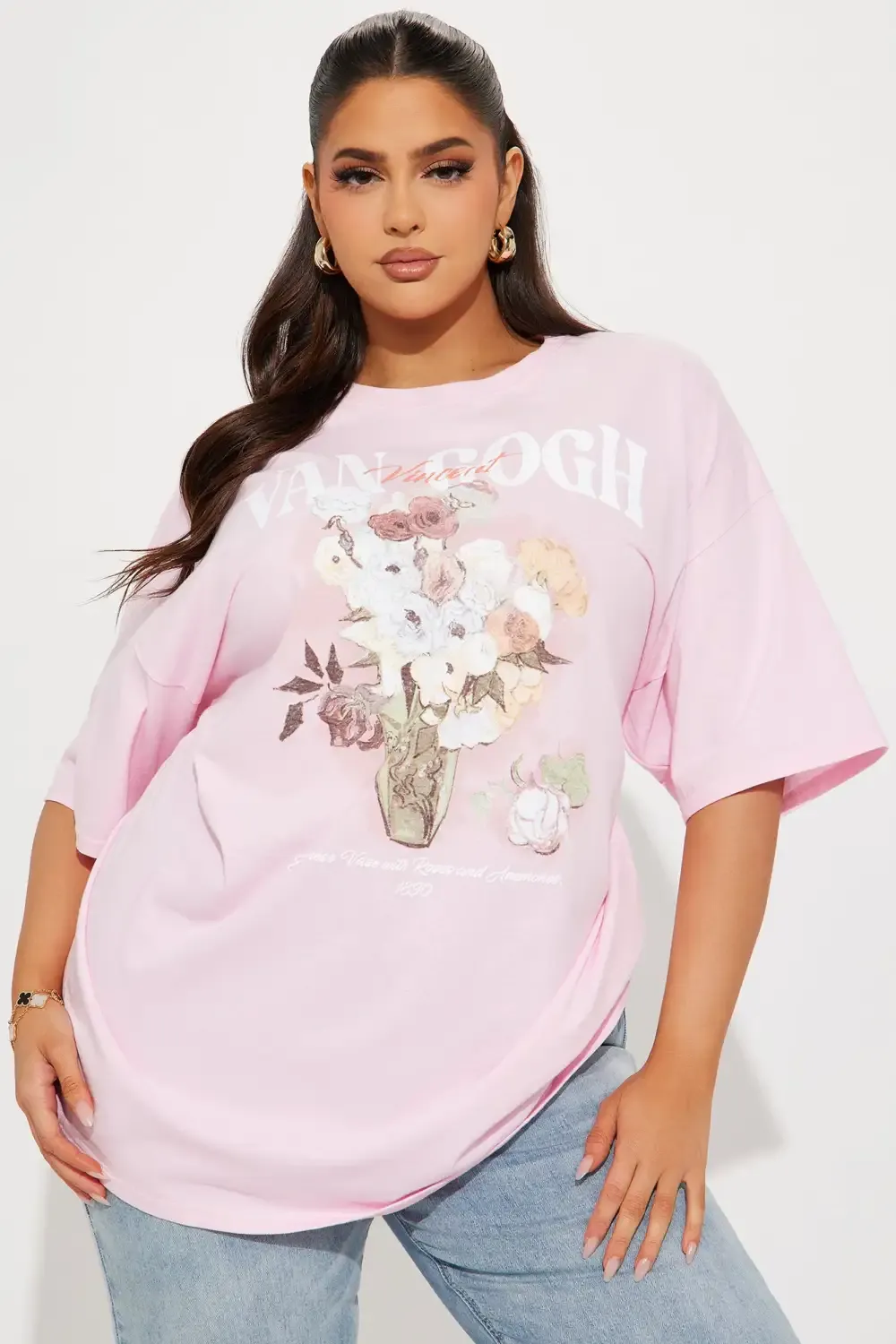 Van Gogh Flowers Oversized Tee - Light Pink