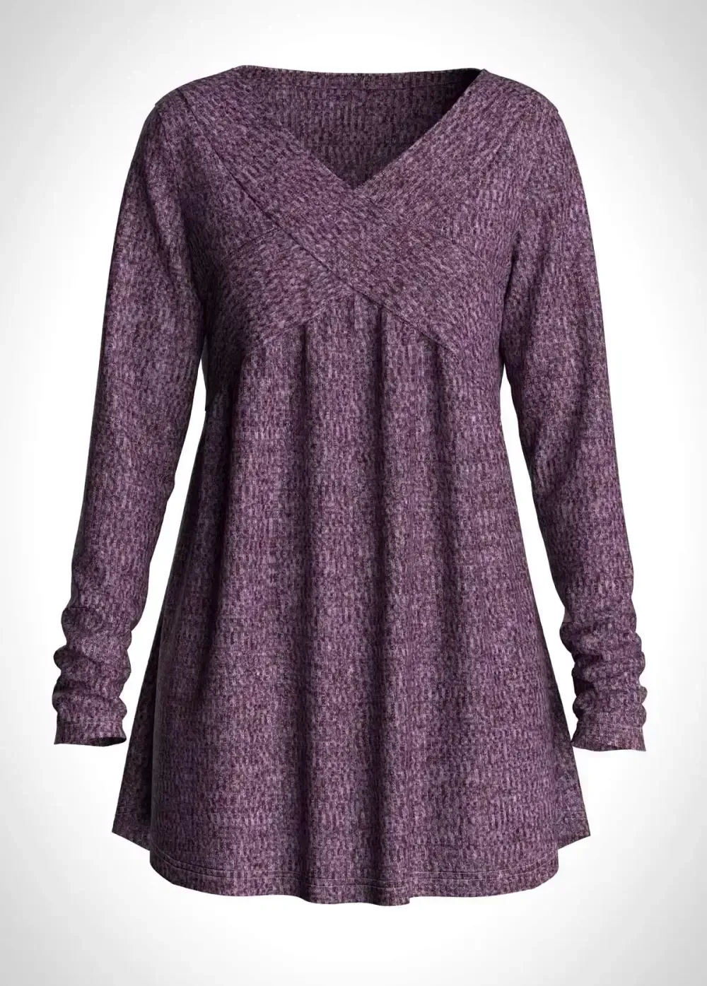 V Neck Long Sleeve Purple T Shirt