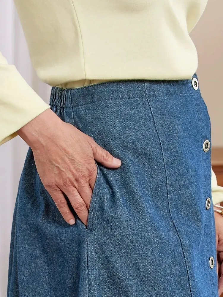 Classic Cotton Denim Eight-Gore Skirt