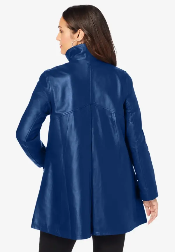 A-Line Zip Front Leather Jacket