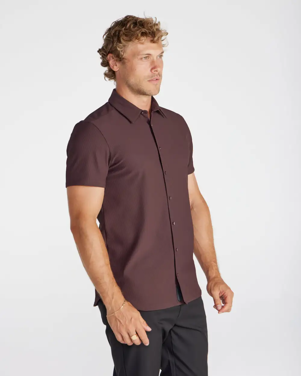 Ribbed+ Short Sleeve Button Down