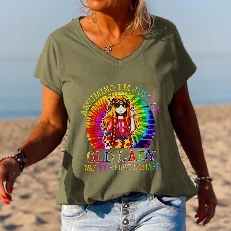 Assuming I'm Just An Old Lady Was Your First Mistake Women Old Hippie T-shirt