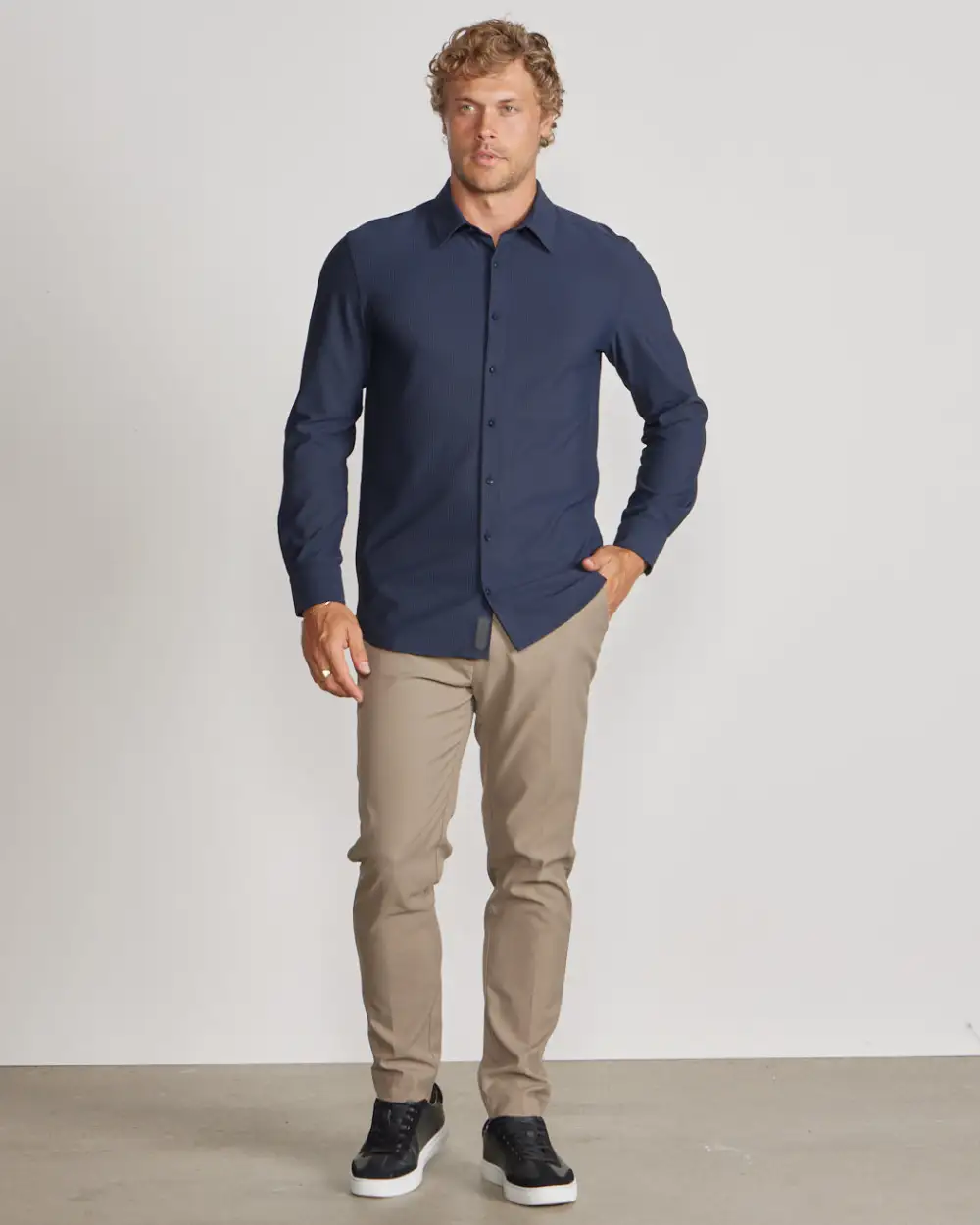 Ribbed+ Long Sleeve Button Down