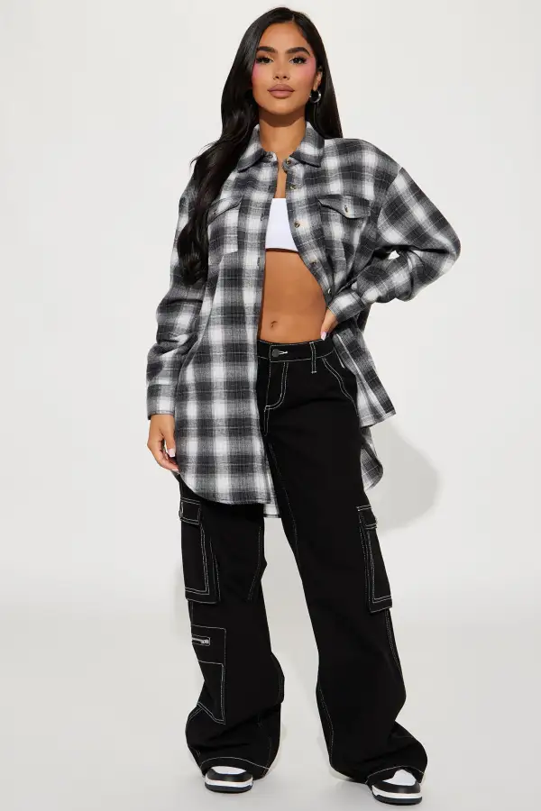 Pretty In Plaid Oversized Flannel Top - Black/combo
