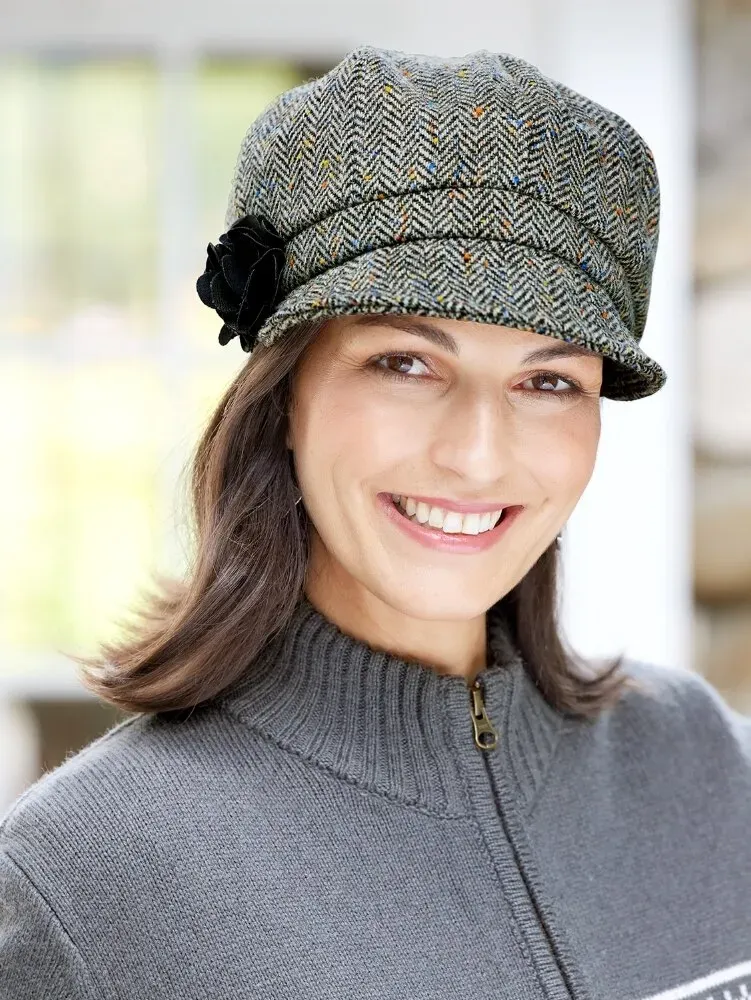 Women's Irish Wool Herringbone Newsboy Cap