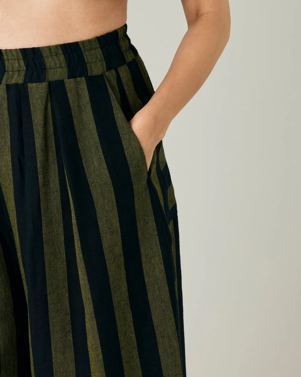 BLACK & OLIVE STRIPE LINEN TROUSERS