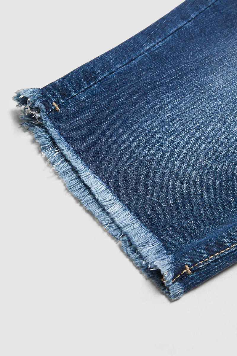 Raw Hem Wash High Waist Skinny Denim Bermuda Shorts