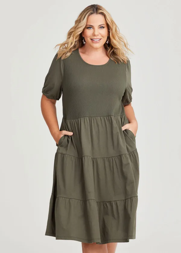 Cotton Puff Sleeve Tiered Dress