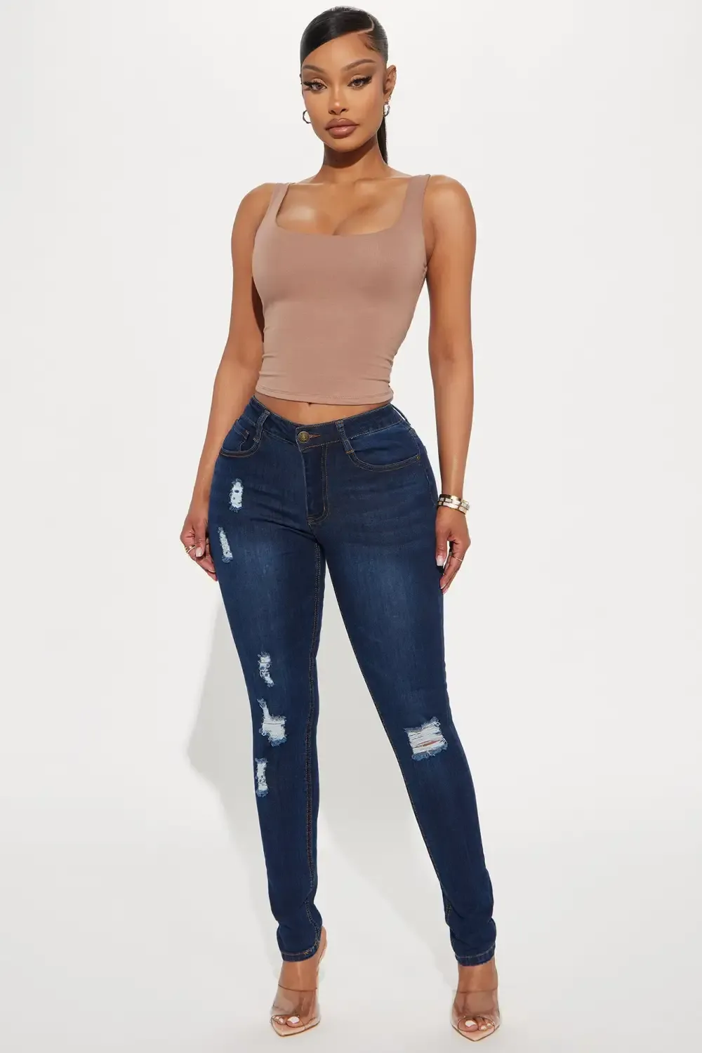 Saturday Nights Ripped Mid Rise Skinny Jeans - Dark Wash