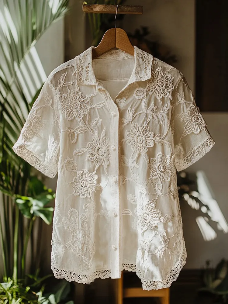 Women's Lovely Floral Lace Embroidery Art Shirt