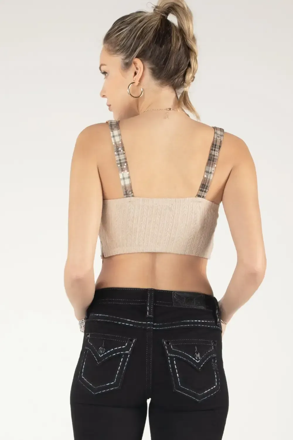 Plaid Sequin Crop Top