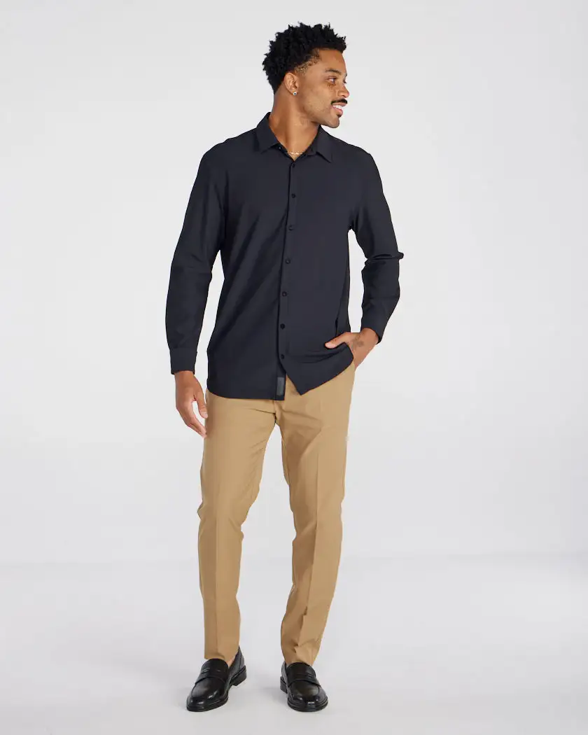 Ribbed+ Long Sleeve Button Down