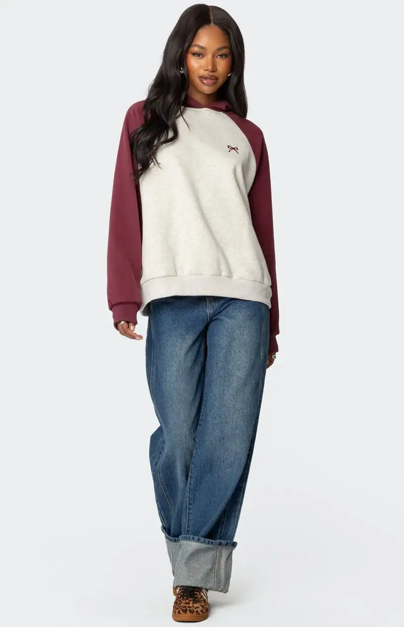 Edikted Raglan Bow Oversized Hoodie