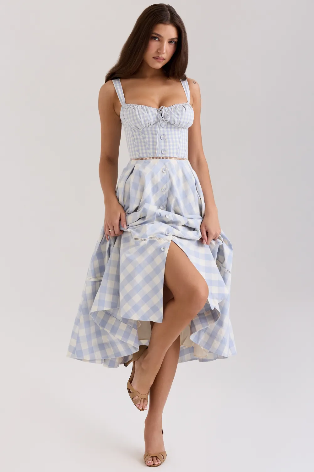 White Cotton Button Front Midi Dress