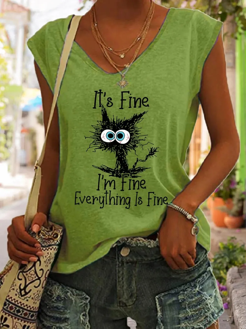 It's Fine I'm Fine Everything Is Fine Print Sleeveless Tank Top