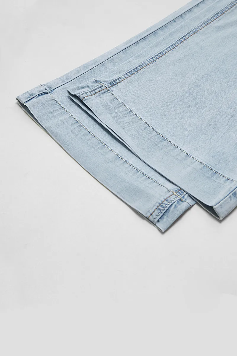 Stitch Detail Stretchy Low Waist Straight Leg Jeans