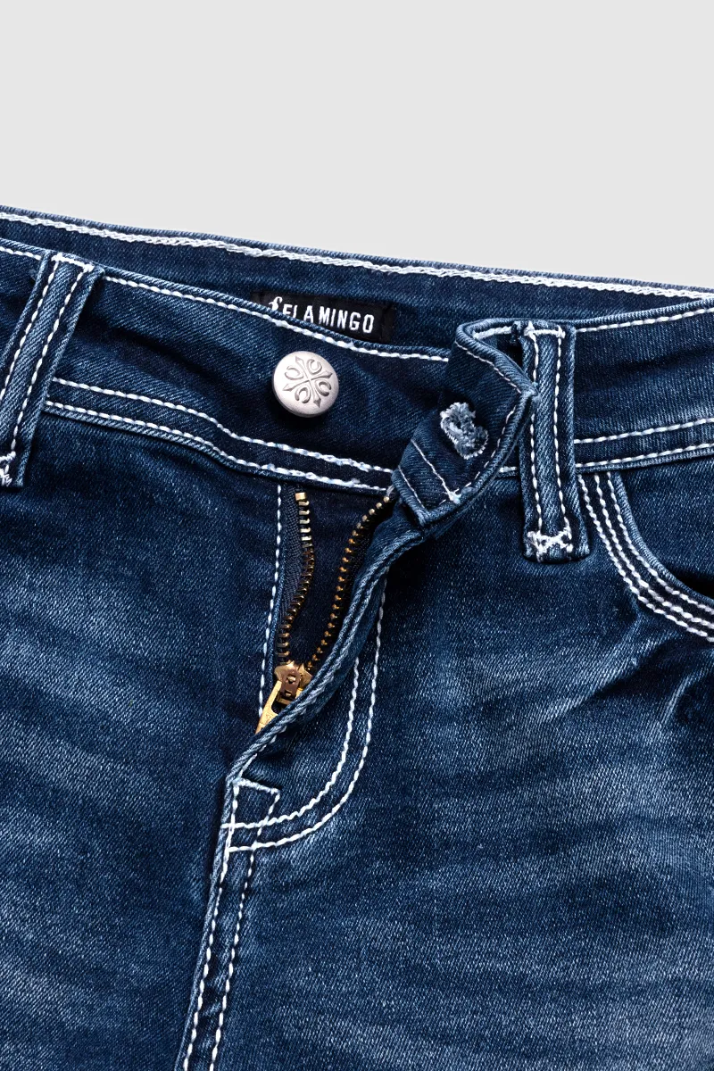 Ripped Roll Hem Wash Stretchy Low Waist Capri Jeans