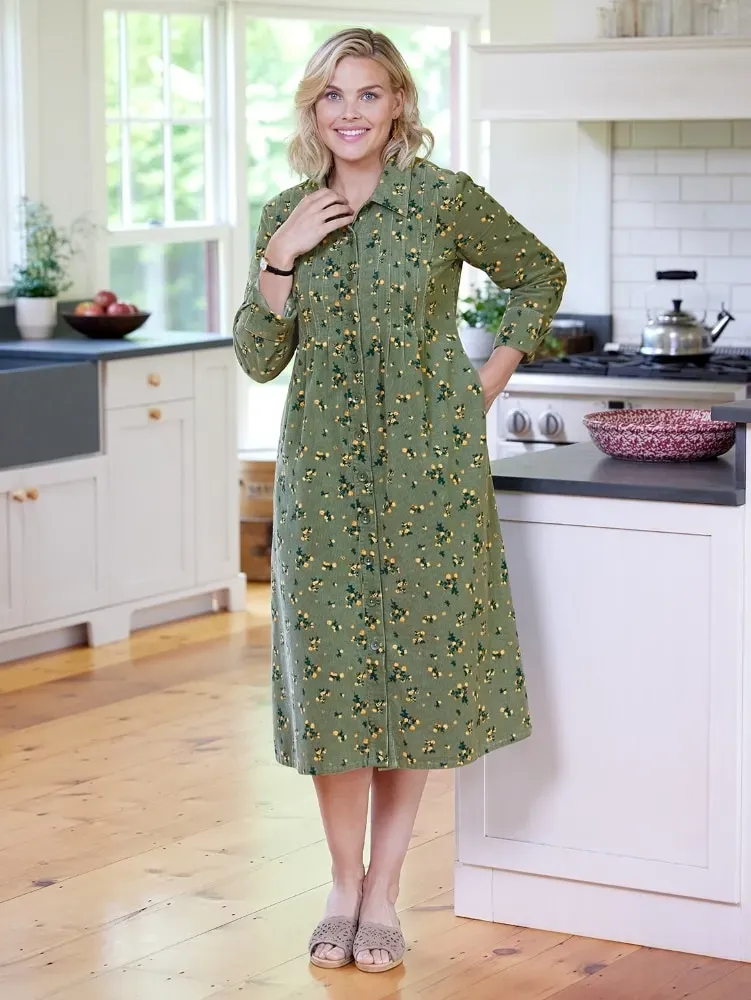 Pintuck Cotton Corduroy Dress