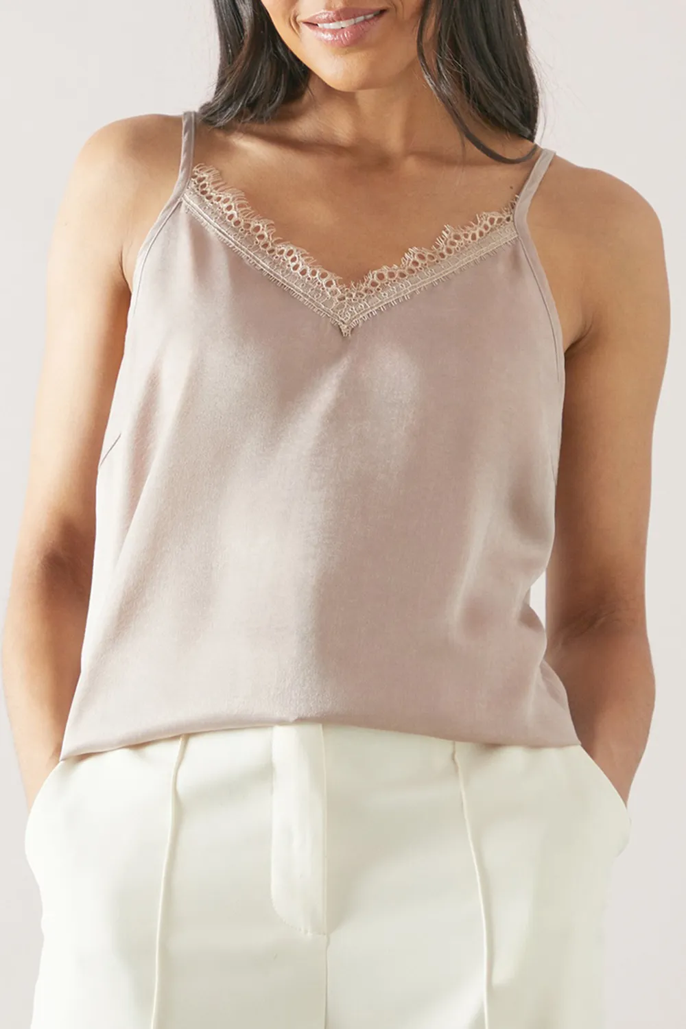 Satin Black Lace V-neck Camisole