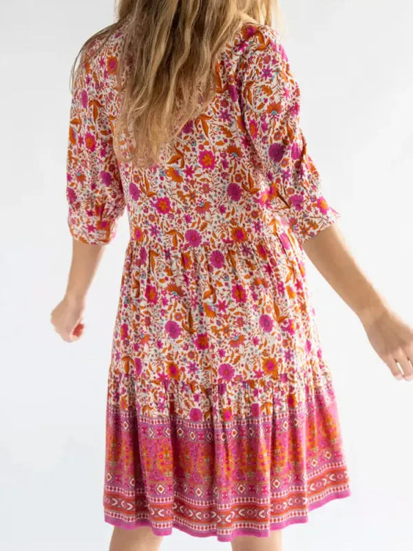 Women's Casual Floral Print Cotton And Linen Dress