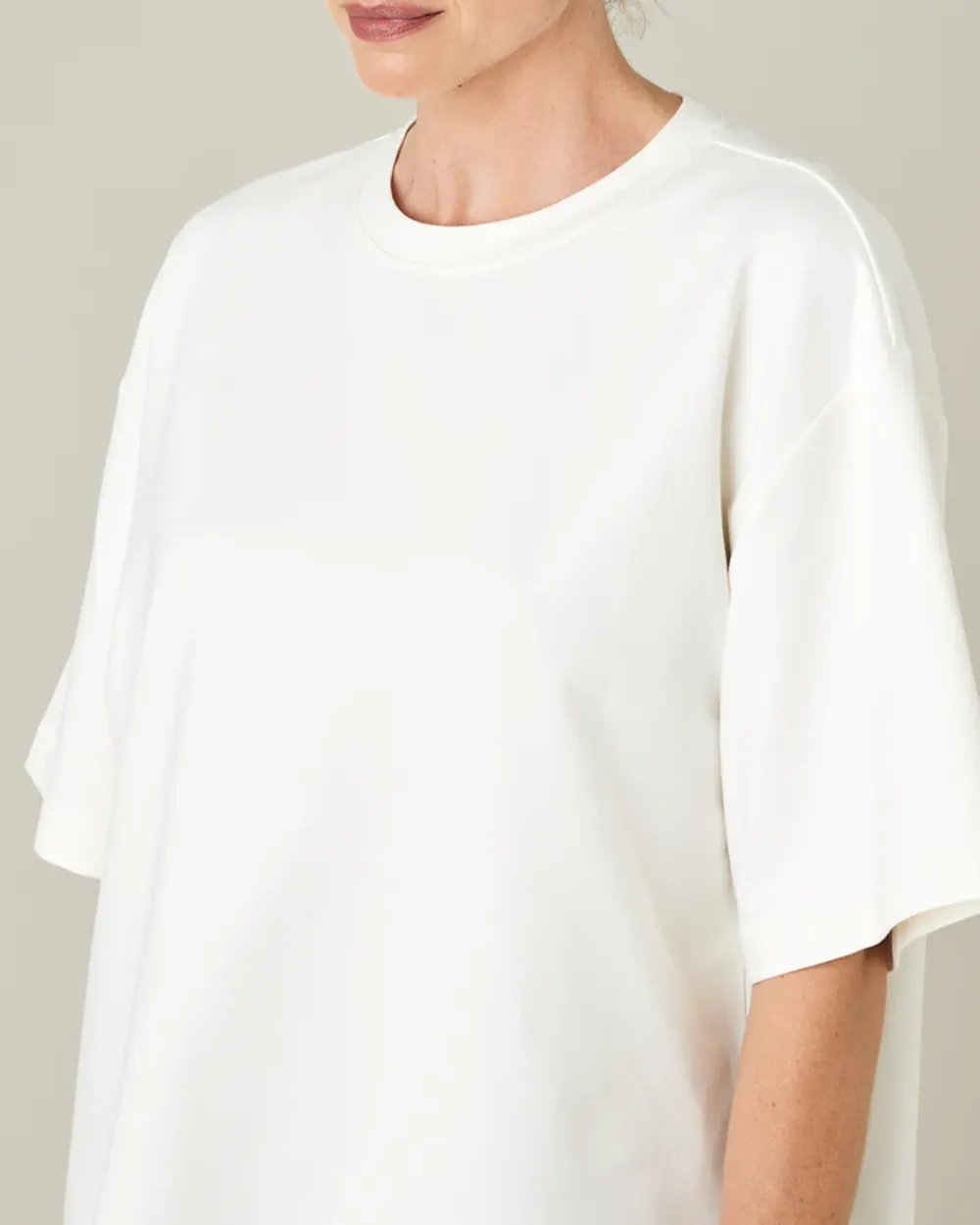 OFF WHITE COTTON JERSEY SHORT DROP SLEEVE TOP