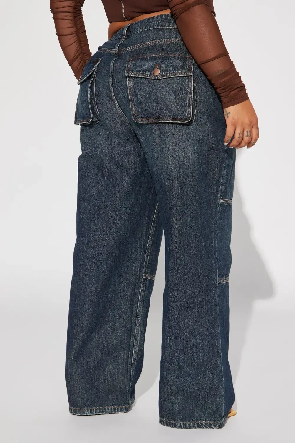 Get To It Tinted Non Stretch Wide Leg Jeans - Dark Wash