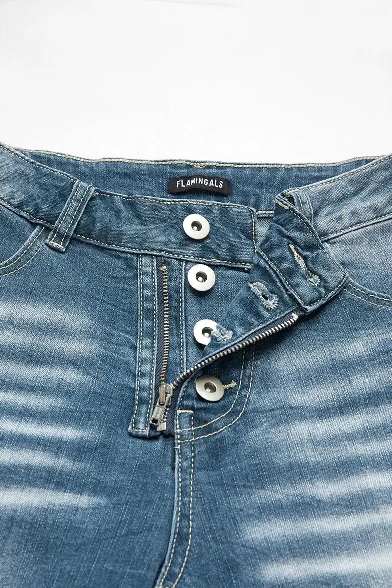 Roll Hem Button Up Mid Rise Denim Mid Thigh Shorts