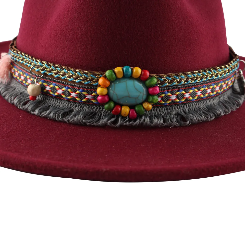 Autunm Vintage Ethnic Embellishment Women Fur-felt Hat Top hat
