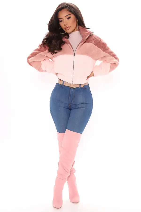 Cozy Little Teddy Jacket - Mauve/combo