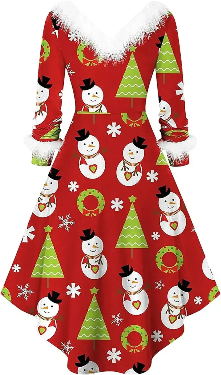 Womens Christmas Dress Fuzzy Mrs Claus Christmas Holiday Xmas Cocktail Holiday Party Flare Dress