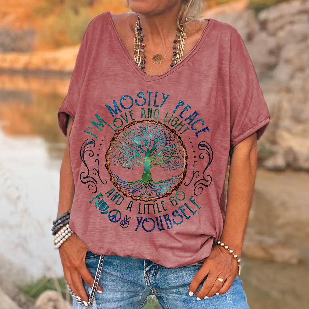 I'm Mostly Peace Love And Light Printed Women's T-shirt