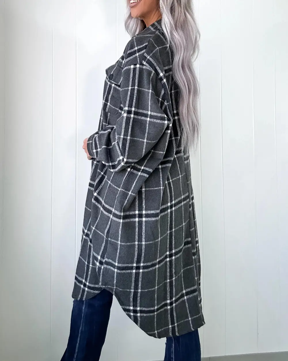 Gray Plaid Duster Shacket