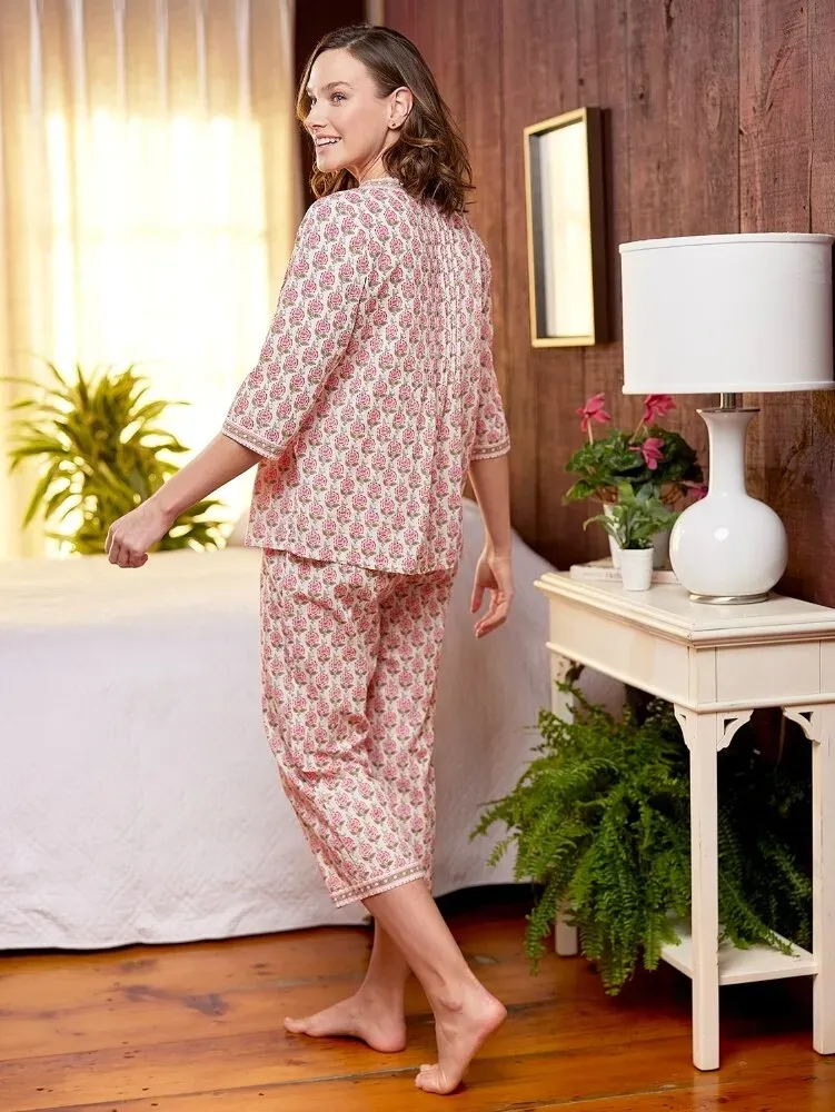 Women's Moroccan Rose Cotton Capri Pajamas