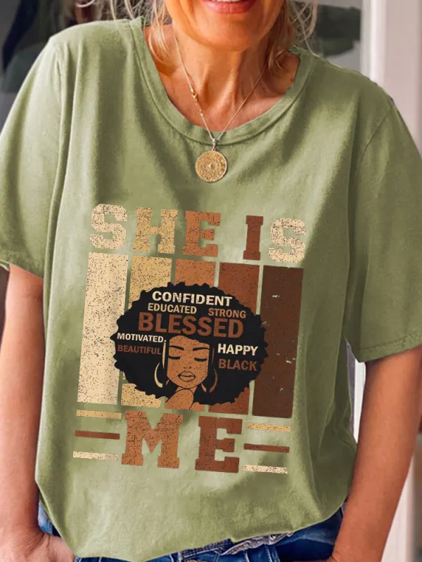 Women'S She Is Confident Educated Blessed Me Round-Neck Short-Sleeved T-Shirt