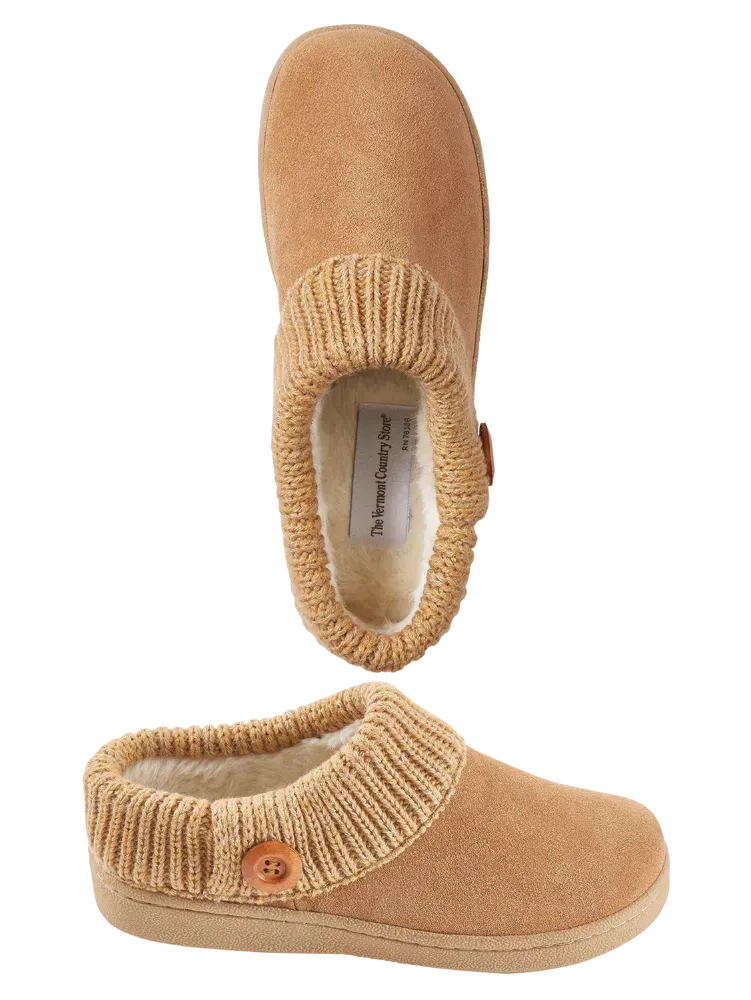 Women's Suede Slipper Clogs With Ragg Cuffs