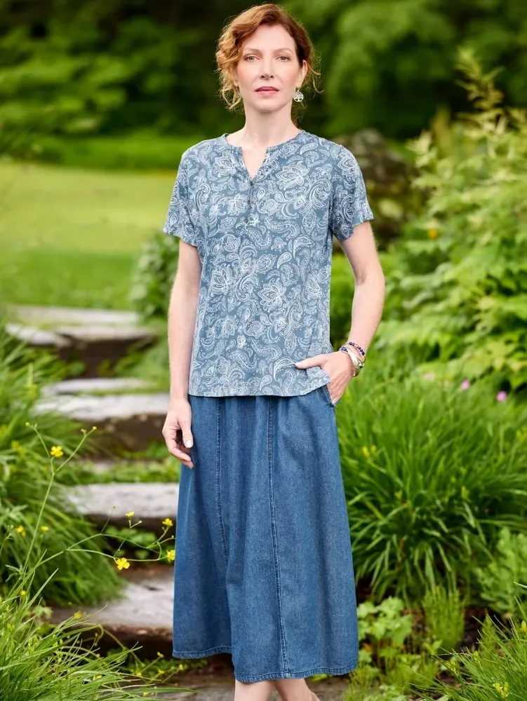 Classic Six-Gore Cotton Denim Skirt