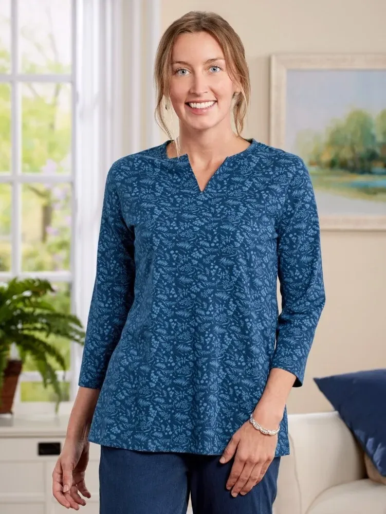 Women's Cotton Knit Notch-Neck Tunic