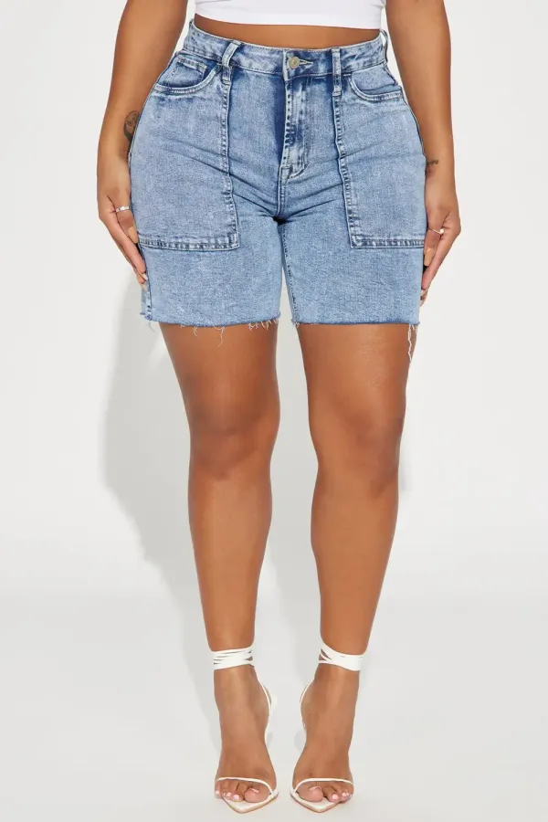 Told You So Denim Bermuda Shorts - Acid Wash Blue