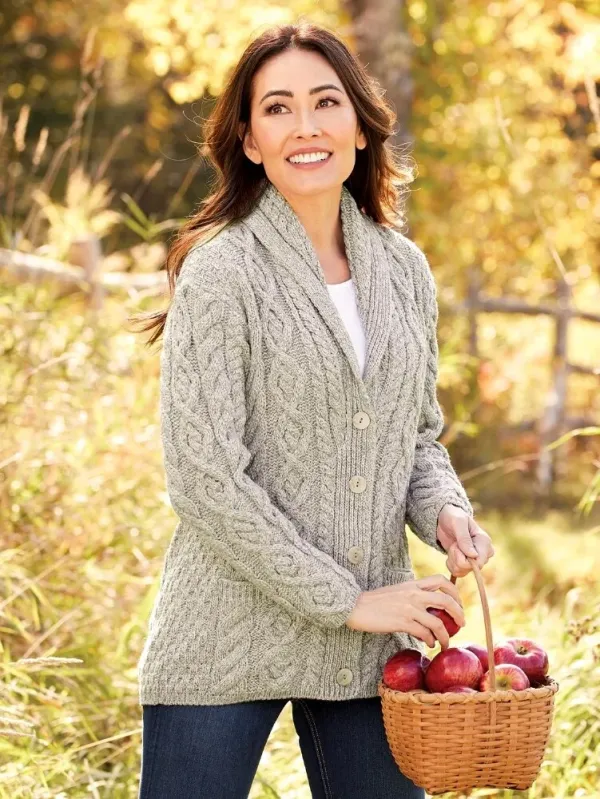 Women's Irish Supersoft Wool Shawl-Collar Cardigan
