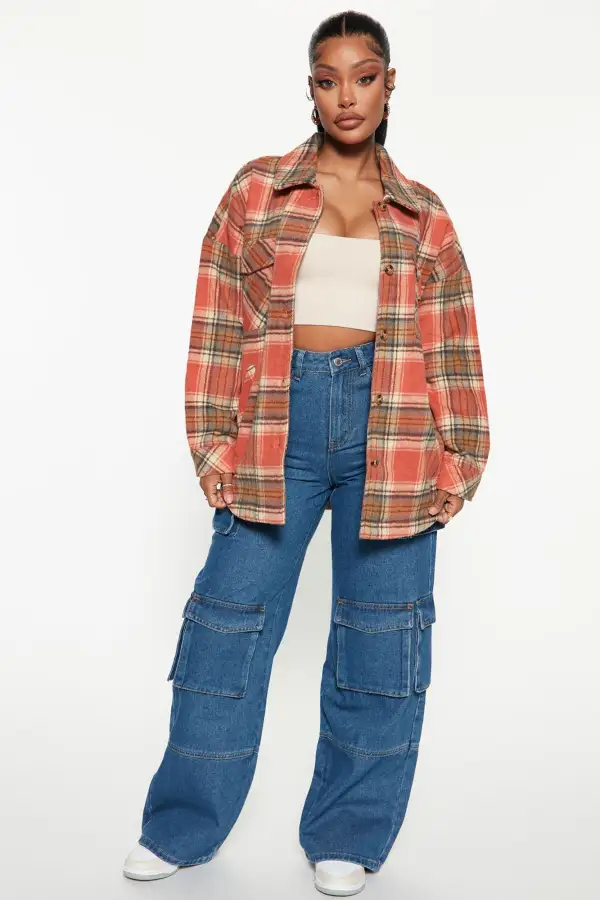 The Way It Is Plaid Shacket - Rust