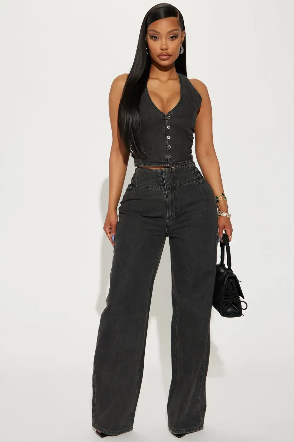 Daring Drop Waist Baggy Jeans - Black Wash