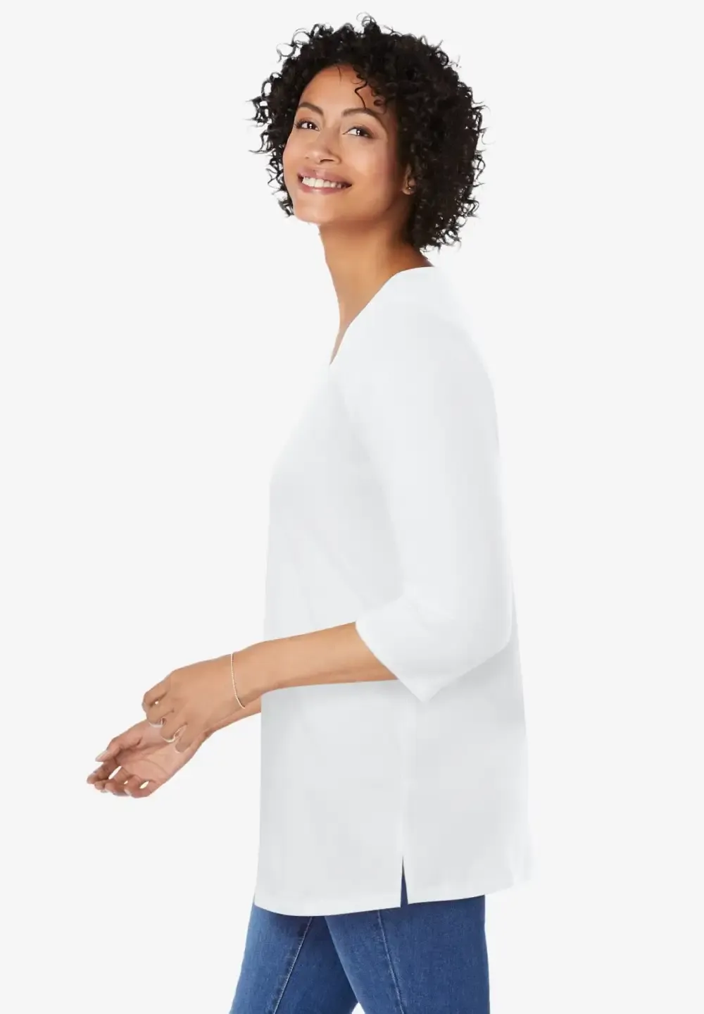 Perfect Three-Quarter Sleeve V-Neck Tunic