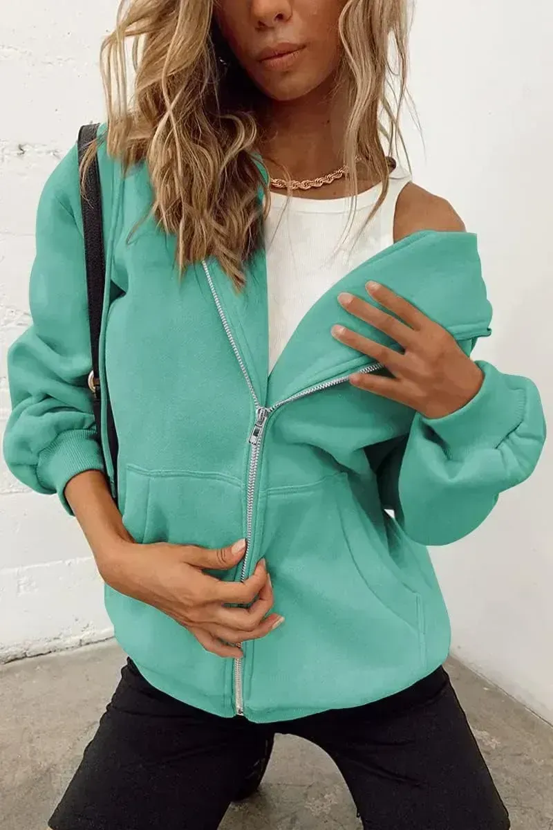 Women's Cute Hoodies Teen Girl Fall Jacket Oversized Sweatshirts Casual Drawstring Zip Up Y2K Hoodie with Pocket